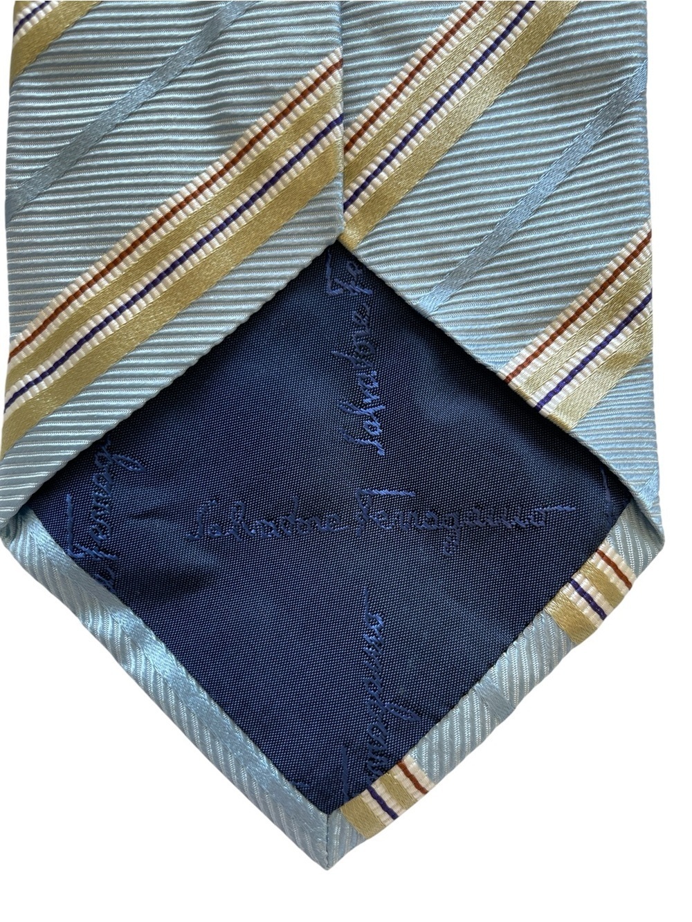 Salvatore Ferragamo Light Blue 100% Silk Striped Silk Tie - Picture 5 of 8